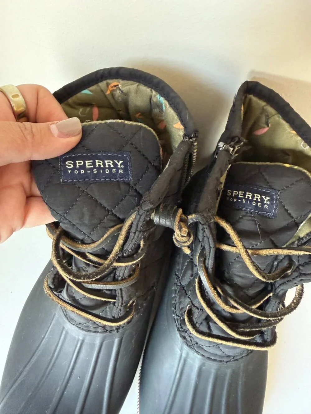 Sperry Saltwater Duck Boots | Black Quilted | Size 7.5 | Waterproof Rain Boots
